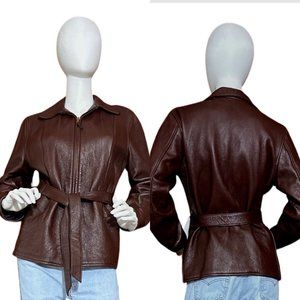 Vintage Ladies Brown Deerskin Leather Car Coat Women's 36 Rockabilly Jacket M